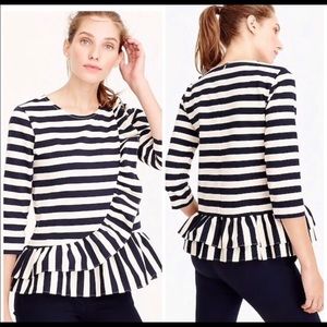 J.Crew Navy White Nwt. Striped Ruffle Blouse